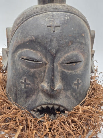 Authentic African Suku Tribal Helmet Mask Animal Totem – Congo Handcarved Wood