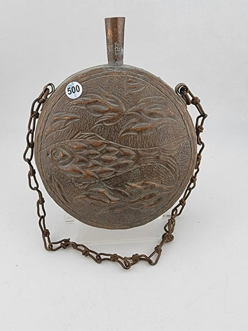 ANTIQUE OTTOMAN/ MOROCCAN ISLAMIC ORIENTAL ORNATE BRASS GUN POWDER FLASK BOTTLE