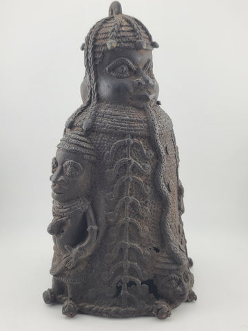 Vtg 1930's West African Bronze Ceremonial Bell Benin Yoruba Style Hand Cast 9in