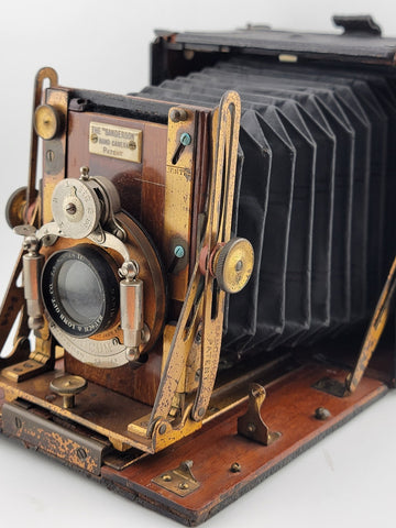 Antique F.H. Sanderson Wooden Hand Camera. Bausch & Lomb Black Bellows. Untested