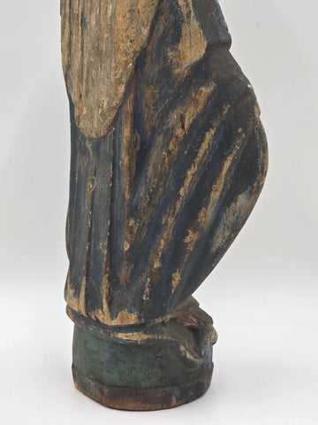 Antique 18th C Spanish Colonial Hand-Carved Virgin Mary Statue Polychrome Wood