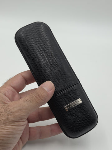 Vintage S.T. Dupont Black Grain Leather & Black Gold Cigar Case For 2 Cigars
