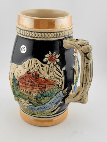 Lot Of 2 Vintage Hand Painted Ceramic West German Beer Stein. Bavaria Scene.