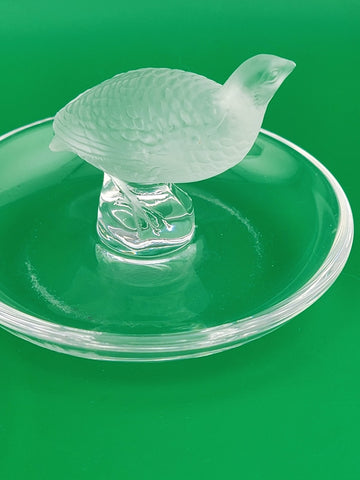 Set Of 2 Lalique Crystal Glass Partridge Quail Bird Ring Holder Trinket Dish