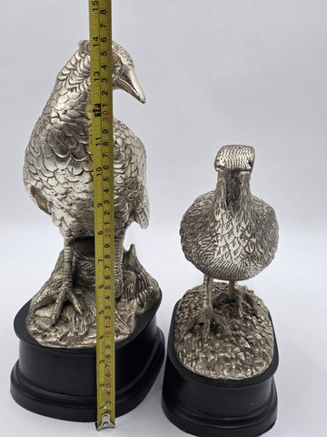 Vintage Pair XL Castilian Brass Pheasant Sculptures Cock Hen on Base 14 inch.