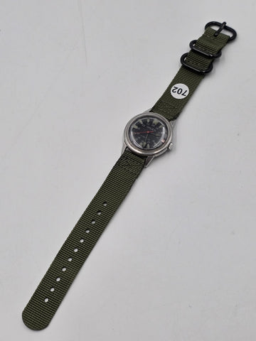 1950's Gruen 17 J Military Field Watch 24 Hour Dial Date Mechanical 35mm. Works.