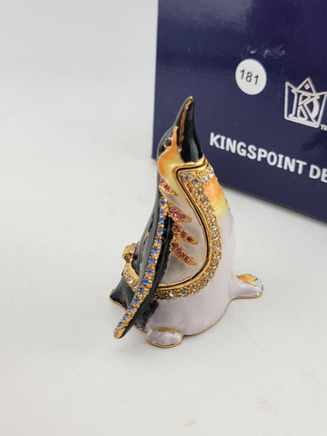 Vintage Penguin Treasure Inside Enameled Rhinestone Trinket Box In Original Box.