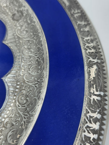 Set of 3 Antique Czech Silver Inlaid Blue Enamel Fairy Plates c.1910 Art Nouveau