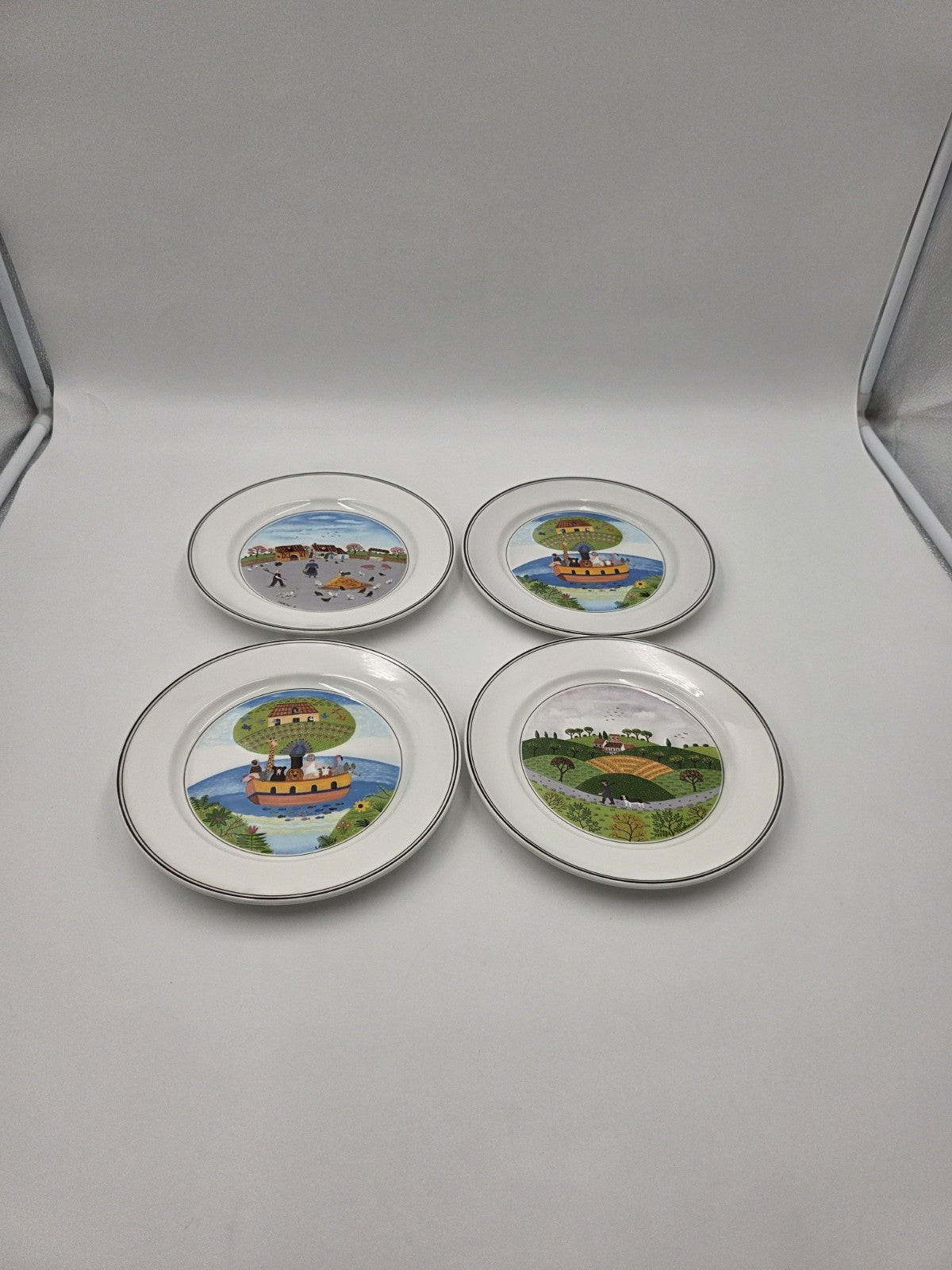 Villeroy & Boch  Naif Laplau 4 Salad Plates Christmas Village Noah Ark. 8 Inch