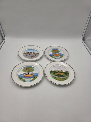 Villeroy & Boch  Naif Laplau 4 Salad Plates Christmas Village Noah Ark. 8 Inch