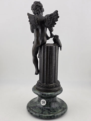 Vtg Mathurin Moreau BRONZE CUPID with LOVE Birds Marble Base Statue Sculpture