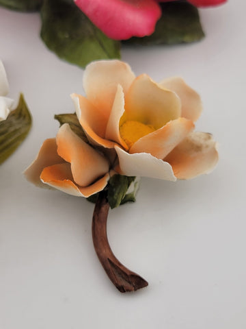 Vintage Various Capodimonte Porcelain Multico Rose Figurines - "Made in Italy".