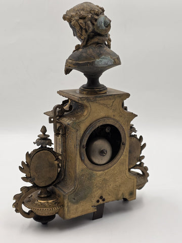 Private: 19th Century Brass & Porcelain Mantel Clock w Eight Day Movement. Works