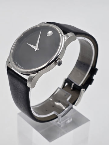 Movado Museum Classic 40mm Swiss Quartz Black Dial Sapphire Crystal Watch. Works