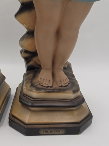 Paor huge 1920 French Art Deco Chalkware polychrome boy & girl figurine statues