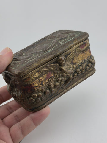 Antique Victorian Cherub Dresser Box – Composition Plaster Faux Bronze c1900