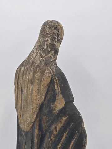 Antique 18th C Spanish Colonial Hand-Carved Virgin Mary Statue Polychrome Wood