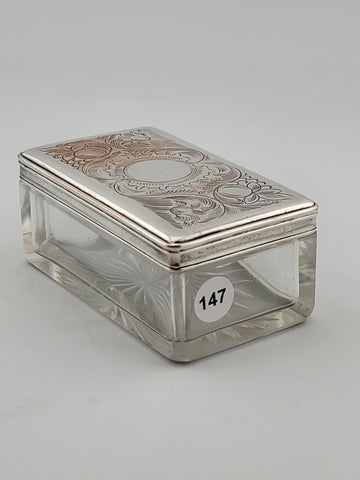 Antique C 1830's Victorian Silver Plate & Cut Glass Vanity Box / Soap Holder.