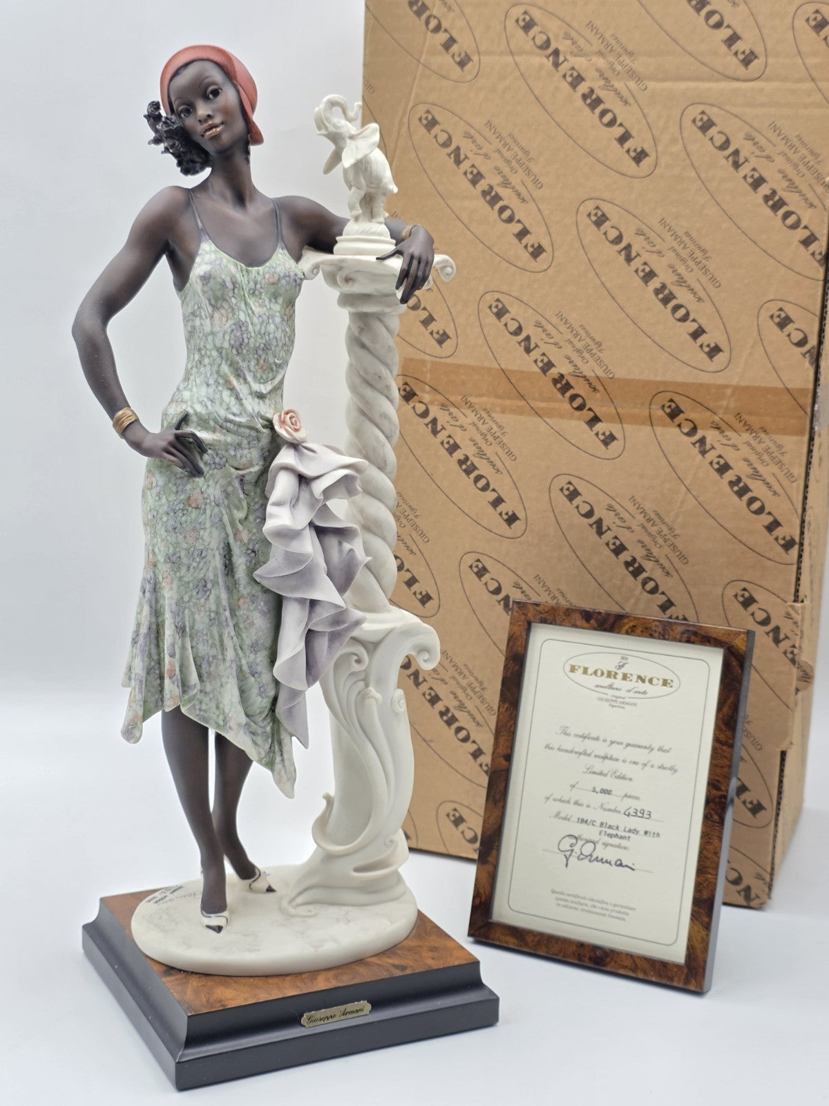 Giuseppe Armani Black Lady w Elephant 194/C Hand Signed LE 4393/5000 W COA & Box