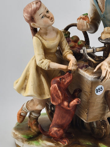 Vintage Norleans Japan Figurine Street Vendor Fruit Stand Man Girl Dog