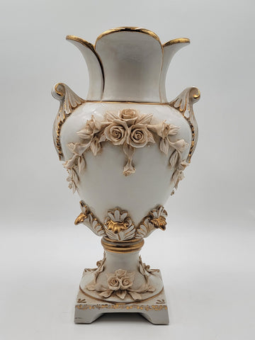 Antique OOAK Mid Century Ornate Hand Made Capodimonte Italy Large Vase No Chips