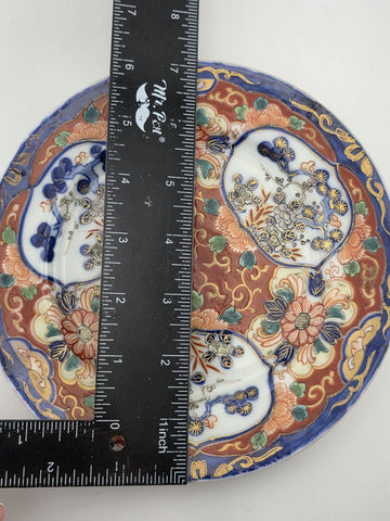 19th C Japanese Imari Plate Meiji Period Red Blue Gold w/ Victorian Brass Easel