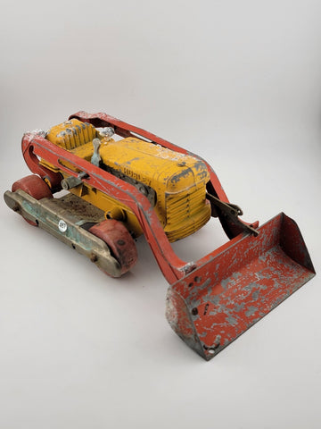 VINTAGE HUBLEY DIESEL VINT DIECAST RED/ORANGE ENML OVERHEAD TOY BULLDOZER
