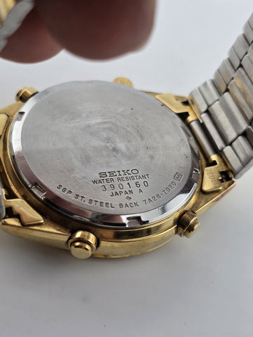 RARE VINTAGE SEIKO CHRONOGRAPH JAMES BOND 7A28-7020 JAPAN GOLD TONE MEN'S WATCH