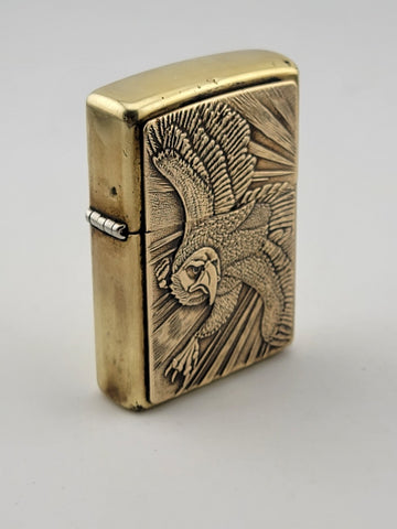 Rare Vintage 1996 Brass Zippo Lighter Soaring Bald Eagle H Patriot USA XII
