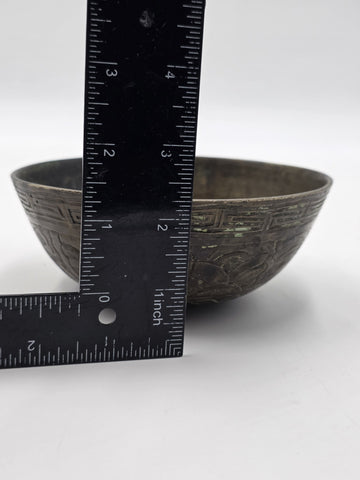 Antique Chinese Bronze Bowl Dragon Phoenix Qing Republic Dynasty Asian Art