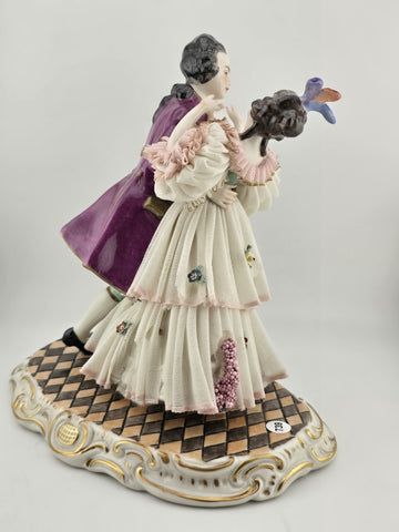 Unterweissbach Dresden Lace Dancing Couple Figurine Large German Porcelain