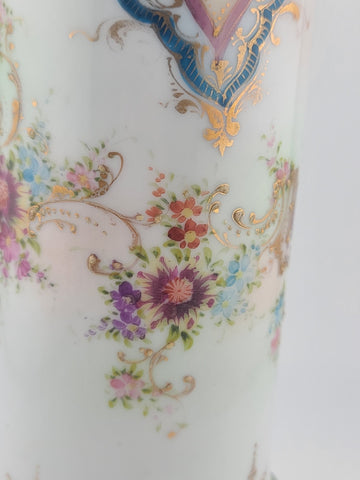 Antique 1920's OCO Japan Vase Turquoise Gold Floral Pedestal Spill Cabinet 9.5"