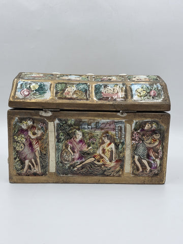 Rare Antique 19th C Large Capodimonte Gilded Porcelain Jewlery Box hand painted.