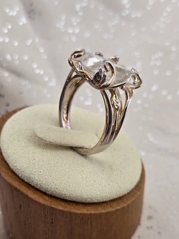 Rare Sterling Silver 925 Carved Rock Crystal Cross Intaglio Ring Statement Sz 9