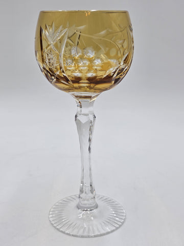 1 VINTAGE GRAPE AMBER GOLD CASED CUT CLEAR CRYSTAL 7 3/4" WINE SHERRY ROEMER