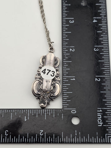 Vintage Sterling Silver Floral Scrollwork Flatware Handle Pendant Necklace 15.8g