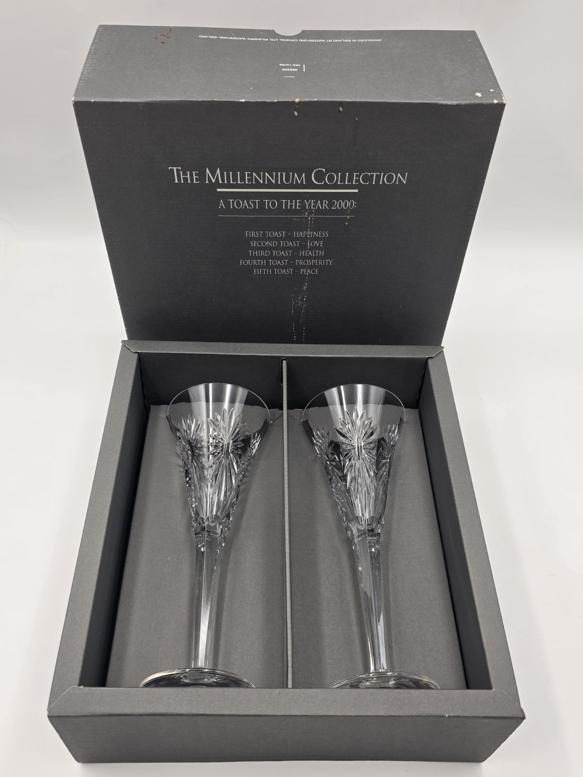 Waterford Crystal Millennium Health Toasting Flutes Pair New in Box Ireland
