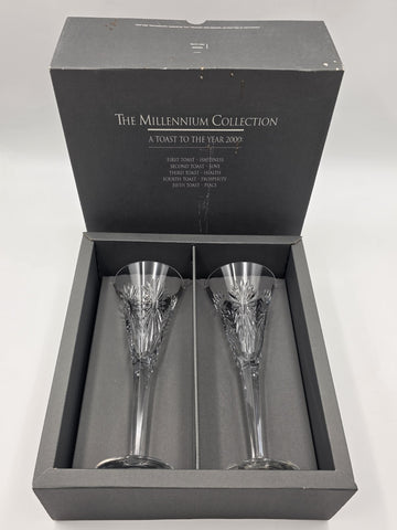 Waterford Crystal Millennium Health Toasting Flutes Pair New in Box Ireland