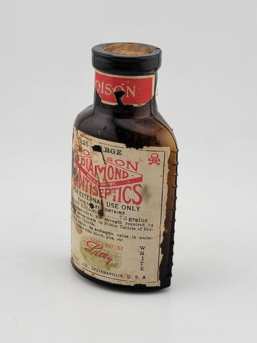 Very Rare Antique POISON Diamond Antiseptics Medicine Bottle W Original Label.