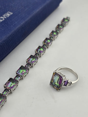 Mystic Topaz Rainbow Tennis Bracelet & Matching Ring. Sterling Silver 925.