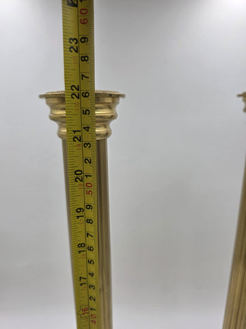 Pair Antique Monumental Brass Fluted Column Candlestick Neoclassical Regency 22”