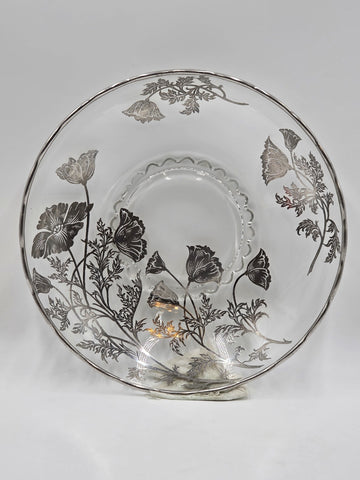 Sterling Silver Overlay Glass Bowl/ Plate Silver Edge excellent Cond. 12.5 Inch