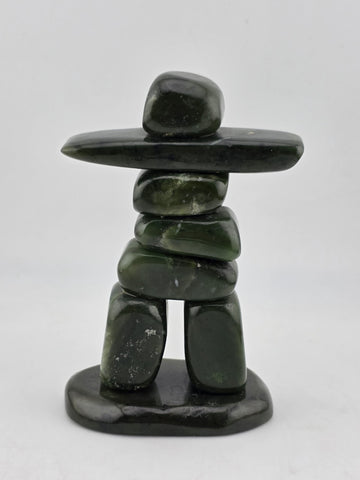 Vintage Mid Century Inuit Inuksuk Natural Nephrite Green Jade Man Sculpture.