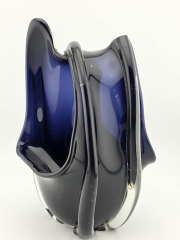 Rare Modern Abstract Murano Art Glass Vase Cobalt Blue Freeform Sculpture.