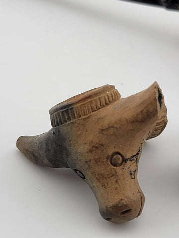 Rare Antique 19th C Bull Head Smoking Terracotta Clay Pipe W 2 Extra Pipes.