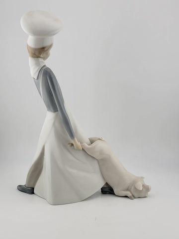 Vintage Lladro "Cook In Trouble" Boy With Pig #4608 Matte Finish. VG Cond.