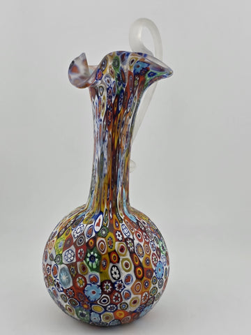 Vtg Fratelli Toso Murano Millefiori Art Glass Vase Pitcher Colorful Floral Italy