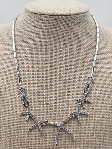 925 Sterling Silver Starfish Statement Necklace Pave CZ Ocean Coastal Jewelry