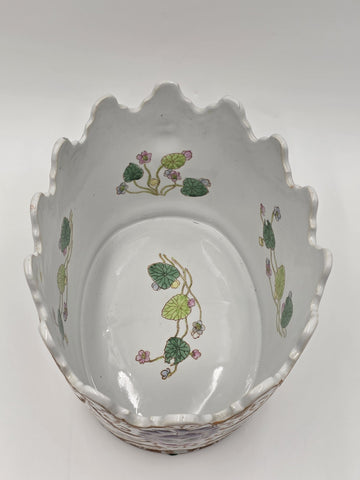 Chinese Export Porcelain Jardiniere C 1920 European Harbor Scene Gilt Cachepot