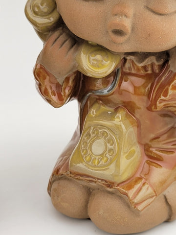 Vintage Set Of 2 Genuine Stoneware Girl Figurines Terracotta Made In Japan